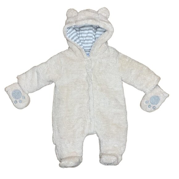 JOJO MAMAN BEBE Mocha Bear Snowsuit 0-3 months Baby Infant Bunting Fleece Romper - Picture 1 of 12